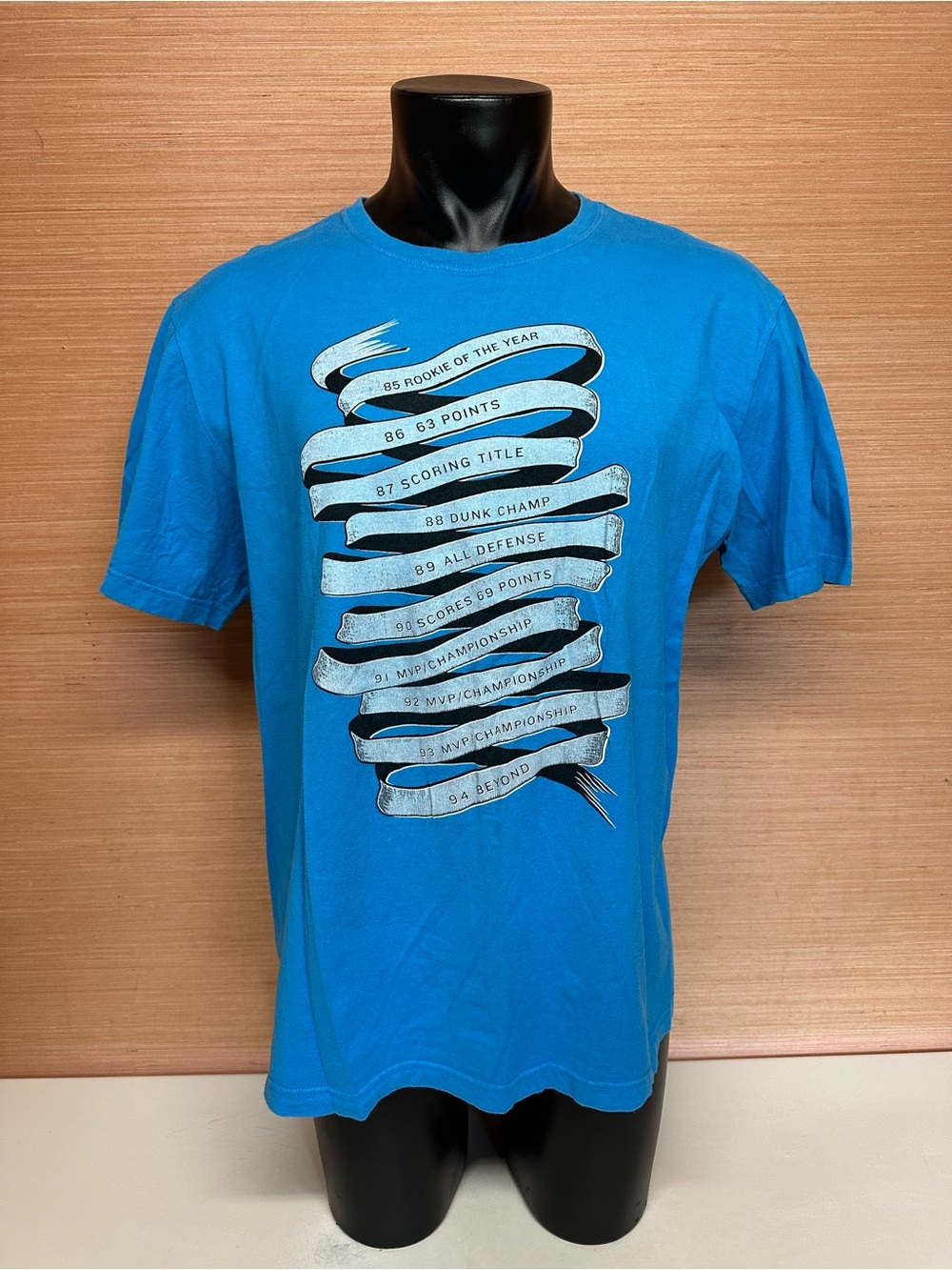 Vintage Jordan 80's 90's Basketball Stats Scroll Teal Short Sleeve T-Shirt Sz XL